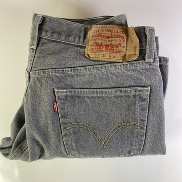 Levis 501XX Denim Jeans Gray Button Fly Classic Straight Leg Fit Mens Size 36x32 - Picture 1 of 7